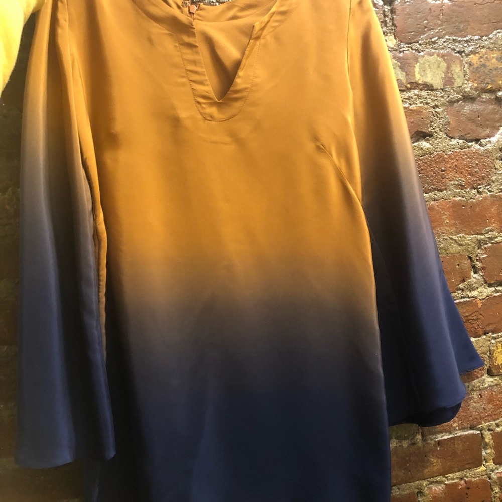 Ombré navy and orange silk mini shift dress